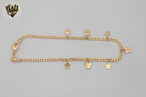 (1-0150-1) Gold Laminate - 3mm Curb Link Charms Anklet - 10” - BGF