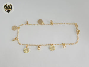 (1-0227) Gold Laminate - 2mm Benedict Charms Anklet - 10" - BGF