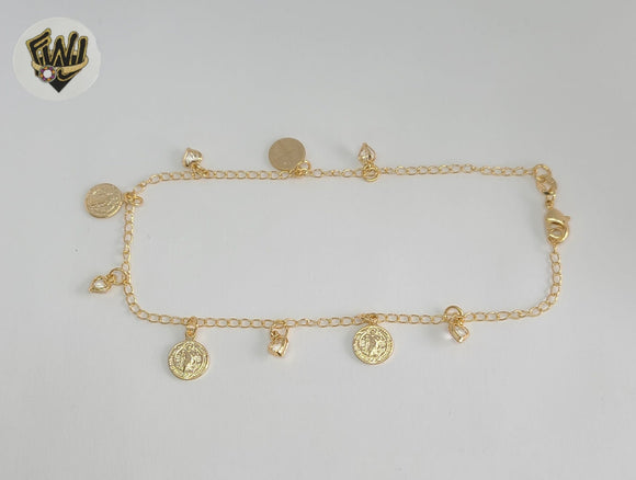 (1-0227) Gold Laminate - 2mm Benedict Charms Anklet - 10