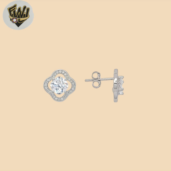 (2-3166) 925 Sterling Silver - Flower Zircon Stud Earrings.