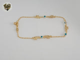 (1-0099) Gold Laminate - 2mm Evil Eye and Elephants Anklet - 10" - BGF