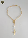 (1-3316-6) Gold Laminate - 4mm Miraculous Virgin Hand Rosary - 7.5" - BGF.