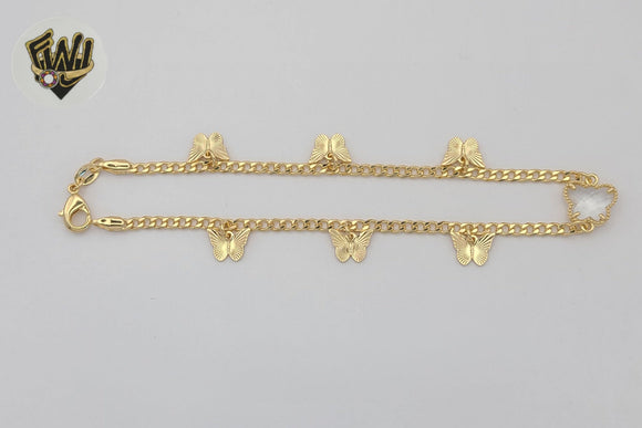 (1-0188) Gold Laminate - 2.5mm Curb Link Butterflies Anklet - 10