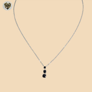 (2-66083) 925 Sterling Silver - 1mm Link Black Zircon Necklace.