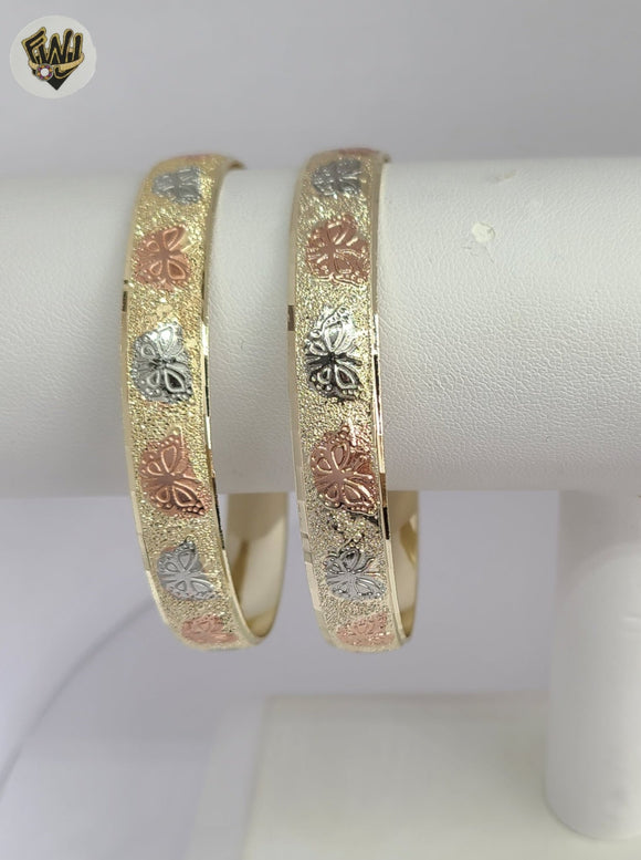 (1-4014) Gold Laminate - 10mm Three Tones Butterflies Bangles - BGO