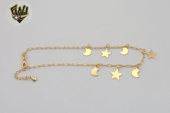 (1-0258) Gold Laminate - 2mm Paper Clip Link Charms Anklet - 10