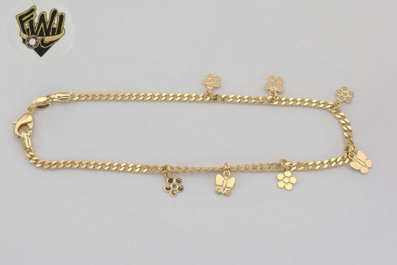 (1-0150-1) Gold Laminate - 3mm Curb Link Charms Anklet - 10” - BGF