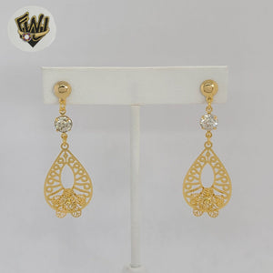 (1-1244-5) Gold Laminate - Flower Long Earrings - BGF