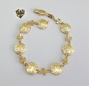 (1-0835) Gold Laminate -6mm Saint Benedict Bracelet - 7.5" - BGF - Fantasy World Jewelry