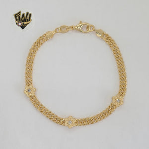 (1-0451-1) Gold Laminate - 4mm Double Curb Link Flowers Bracelet - BGF