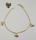 (1-0931) Gold Laminate - 1.5mm Box Link W/ Elephants Bracelet - 7.5" - BGO - Fantasy World Jewelry