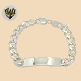 (2-0478) 925 Sterling Silver - 9mm Curb Link Plate Bracelet - 8" - Fantasy World Jewelry