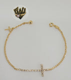 (1-0887) Gold Laminate - 2mm Curb Link Cross Bracelet - 7.5" - BGF - Fantasy World Jewelry