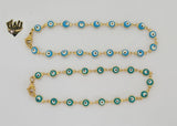 (1-0137) Gold Laminate - 6mm Evil Eye Link Anklet - 9" - BGO