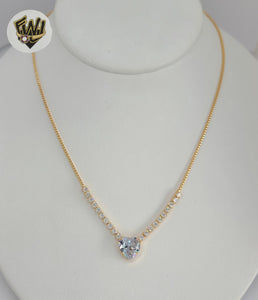 (1-6395-1) Gold Laminate - Box Link Zircon Heart Necklace - 16" - BGF