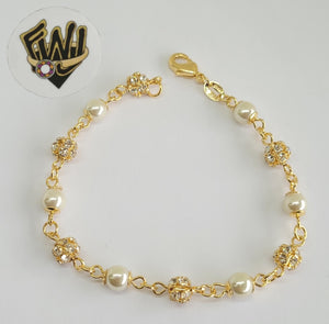 (1-0718) Gold Laminate-4mm Alternative Link Bracelet w/ Zircon- 7.5" -BGO - Fantasy World Jewelry