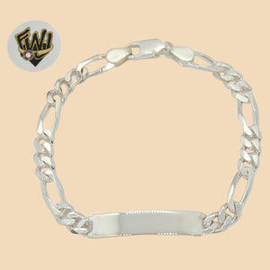 (2-0495) 925 Sterling Silver - 7mm Figaro Link Plate Bracelet - 9" - Fantasy World Jewelry