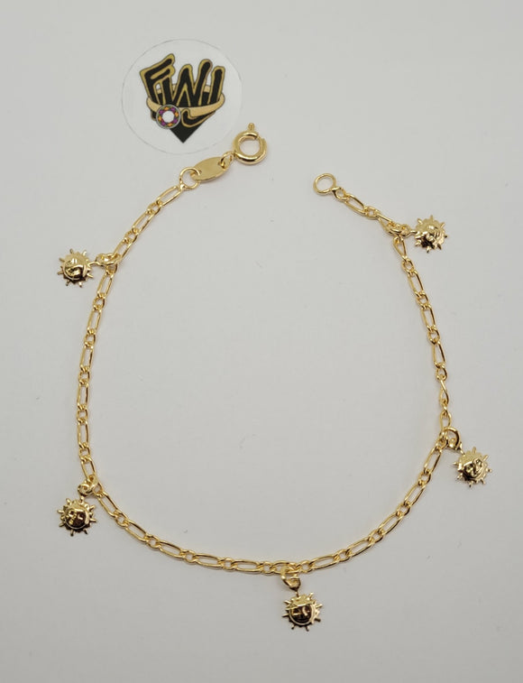 (1-0922) Gold Laminate - 2mm Link w/ Charms Bracelet - 7.5