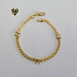 (1-0540) Gold Laminate -3mm Bismarck Link Bracelet w/Elephants- 7.5''-BGF - Fantasy World Jewelry