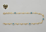 (1-0133) Gold Laminate - 4.5mm Evil Eyes Heart Link Anklet - 10” - BGF