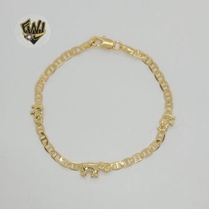 (1-0524) Gold Laminate - 4mm Marine Link Elephants Bracelet - 7.5" - BGF - Fantasy World Jewelry